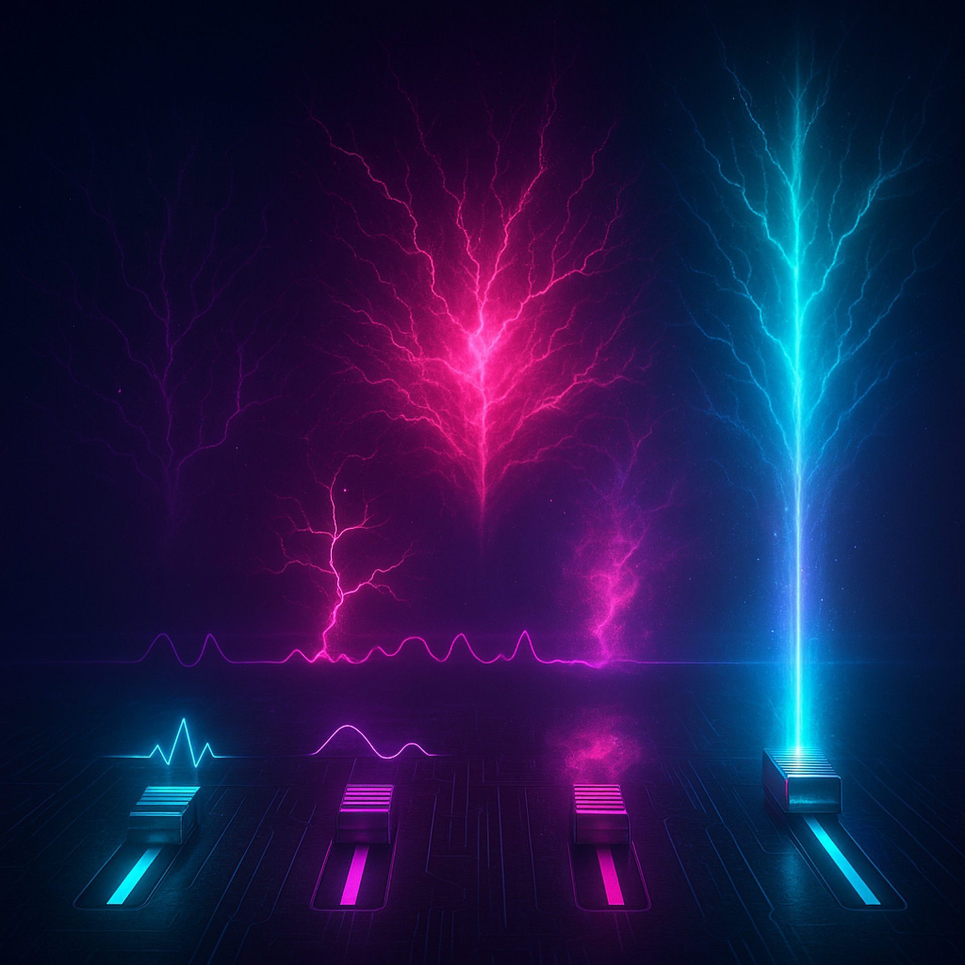 Axion ambient audio system — four mood tracks with neural visualization and mixing console