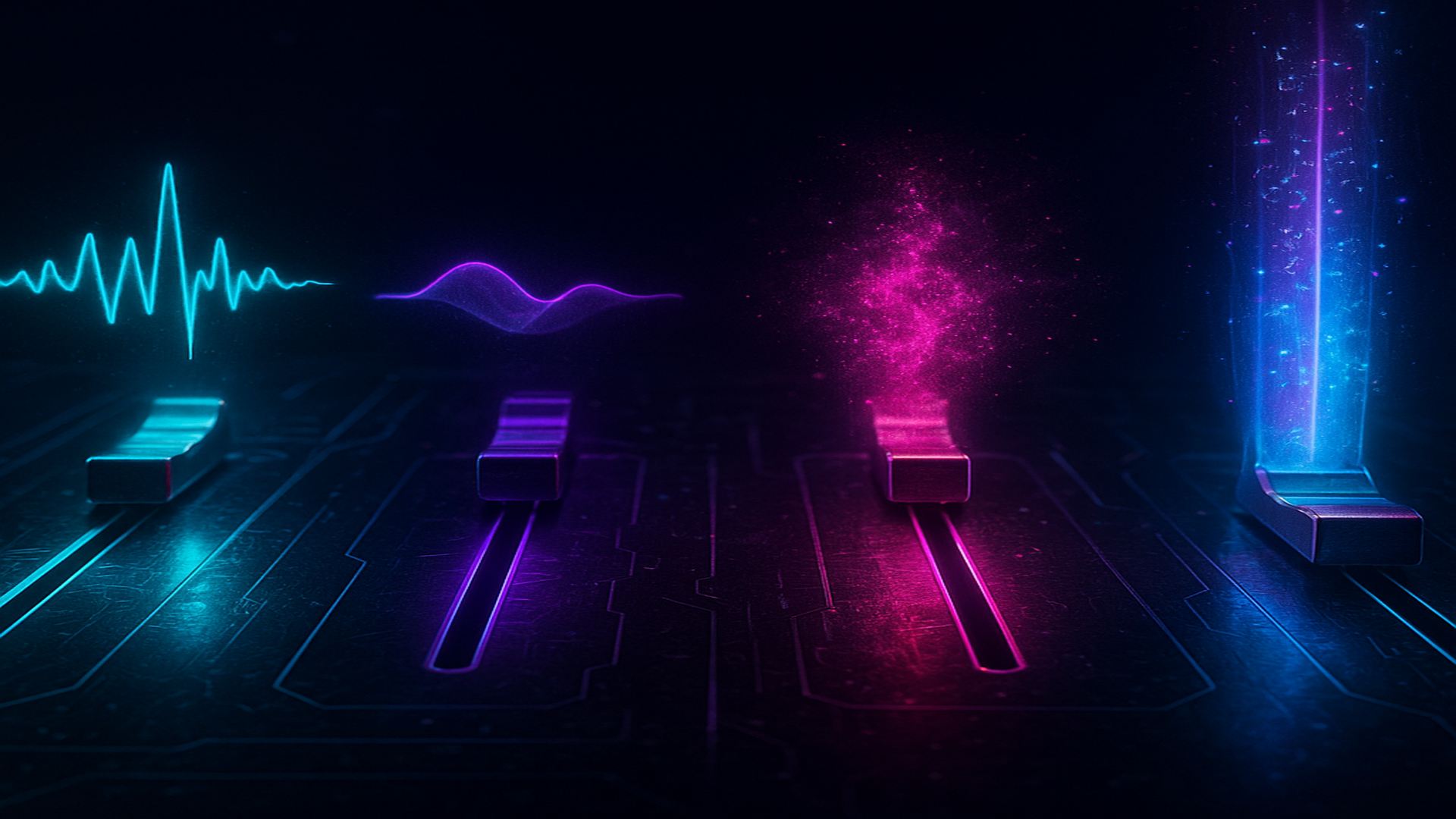 Ambient audio fader controls with glowing energy projections